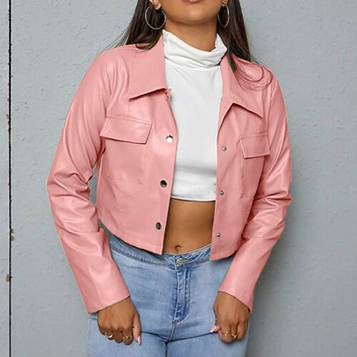 Women's Jacket Faux Leather Jacket Street Daily Holiday Fall Winter Short Coat Regular Fit Waterproof Warm Casual Streetwear Jacket Long Sleeve Solid Color Stylish Pocket Pink
Women's Jacket Faux Leather Jacket Street Daily Holiday Fall Winter Short Coat Regular Fit Waterproof Warm Casual Streetwear Jacket Long Sleeve Solid Color Stylish Pocket Pink