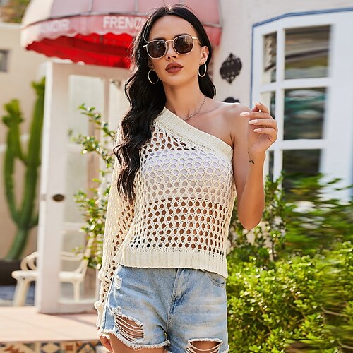 Mujer Camisa se encoge de hombros Azul Marino Beige Plano Cortado Croché Manga Larga Festivos Playa Sensual Estilo playero Un Hombro Regular S
Mujer Camisa se encoge de hombros Azul Marino Beige Plano Cortado Croché Manga Larga Festivos Playa Sensual Estilo playero Un Hombro Regular S