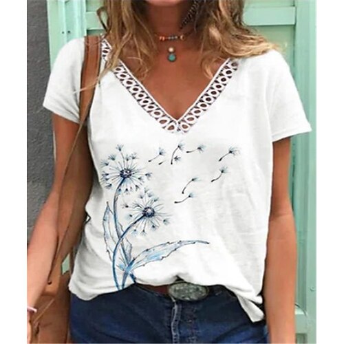Mulheres Camiseta Branco dandelion Guarnição do laço Imprimir Manga Curta Casual Final de semana Básico Decote V Padrão Tema Flores Pintura S
Mulheres Camiseta Branco dandelion Guarnição do laço Imprimir Manga Curta Casual Final de semana Básico Decote V Padrão Tema Flores Pintura S