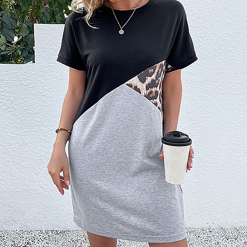 Women's T Shirt Dress Tee Dress Short Mini Dress Black Short Sleeve Color Block Leopard Patchwork Spring Summer Round Neck Casual Vacation 2022 S M L XL
Women's T Shirt Dress Tee Dress Short Mini Dress Black Short Sleeve Color Block Leopard Patchwork Spring Summer Round Neck Casual Vacation 2022 S M L XL