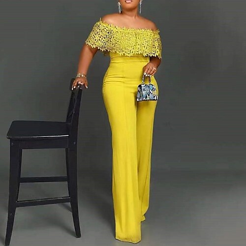 Women's Jumpsuit Backless Solid Color Off Shoulder Elegant Party Regular Fit Sleeveless Yellow M L XL Spring
Women's Jumpsuit Backless Solid Color Off Shoulder Elegant Party Regular Fit Sleeveless Yellow M L XL Spring
