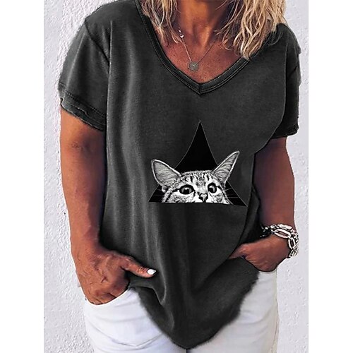 Women's Plus Size Tops T shirt Tee Cat Animal Print Short Sleeve V Neck Streetwear Daily Going out Cotton Blend Spring Summer White Black
Women's Plus Size Tops T shirt Tee Cat Animal Print Short Sleeve V Neck Streetwear Daily Going out Cotton Blend Spring Summer White Black