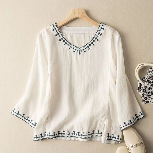 Women's Plus Size Tops Blouse Shirt Striped Embroidered 3/4 Length Sleeve V Neck Vintage Streetwear Daily Going out Cotton Spring Summer White Blue
Women's Plus Size Tops Blouse Shirt Striped Embroidered 3/4 Length Sleeve V Neck Vintage Streetwear Daily Going out Cotton Spring Summer White Blue