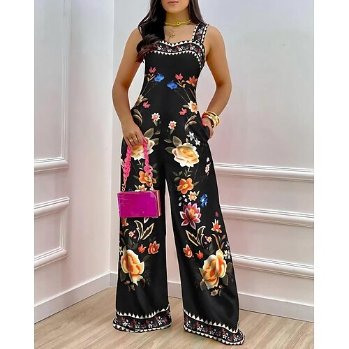Women's Jumpsuit Print Floral Square Neck Casual Daily Vacation Straight Regular Fit Sleeveless Black S M L Spring
Women's Jumpsuit Print Floral Square Neck Casual Daily Vacation Straight Regular Fit Sleeveless Black S M L Spring