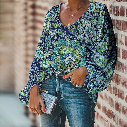 Women's Holiday Weekend Blouse Shirt Paisley Long Sleeve Print V Neck Casual Streetwear Tops Green Blue Gray S / 3D Print
Women's Holiday Weekend Blouse Shirt Paisley Long Sleeve Print V Neck Casual Streetwear Tops Green Blue Gray S / 3D Print
