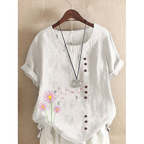 Women's Dandelion Daily Holiday Weekend Shirt Short Sleeve Button Print Round Neck Tops Loose Green White Blue S
Women's Dandelion Daily Holiday Weekend Shirt Short Sleeve Button Print Round Neck Tops Loose Green White Blue S