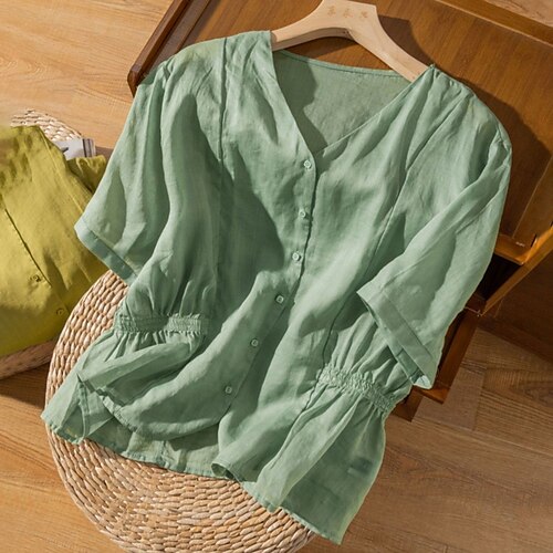 Women's Plus Size Tops Blouse Shirt Plain Ruched Short Sleeve V Neck Streetwear Going out Weekend Polyester Spring Summer Green White
Women's Plus Size Tops Blouse Shirt Plain Ruched Short Sleeve V Neck Streetwear Going out Weekend Polyester Spring Summer Green White