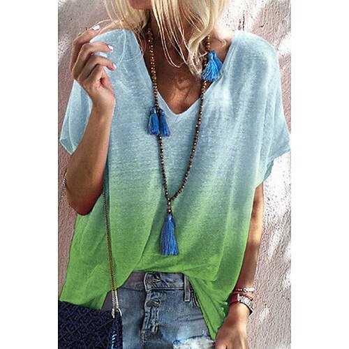 Women's T shirt Tee Green Color Gradient Print Short Sleeve Casual Weekend Basic V Neck Regular S
Women's T shirt Tee Green Color Gradient Print Short Sleeve Casual Weekend Basic V Neck Regular S