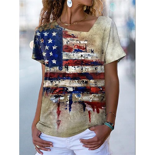 Women's Flag Casual Daily Holiday T shirt Tee Short Sleeve Patchwork Print V Neck Basic Essential Tops Khaki S / 3D Print
Women's Flag Casual Daily Holiday T shirt Tee Short Sleeve Patchwork Print V Neck Basic Essential Tops Khaki S / 3D Print