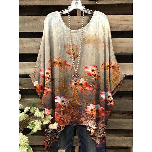 Women's T shirt Tee Shirt Orange Floral Asymmetric Print 3/4 Length Sleeve Holiday Beach Casual Beach Round Neck Long Floral S / 3D Print
Women's T shirt Tee Shirt Orange Floral Asymmetric Print 3/4 Length Sleeve Holiday Beach Casual Beach Round Neck Long Floral S / 3D Print