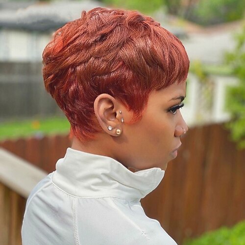 

Short Honey Blonde Bob Pixie Cut Wig Natural Wave Brazilian Remy Full Machine Made Human Hair Wig With Bangs For Black Women