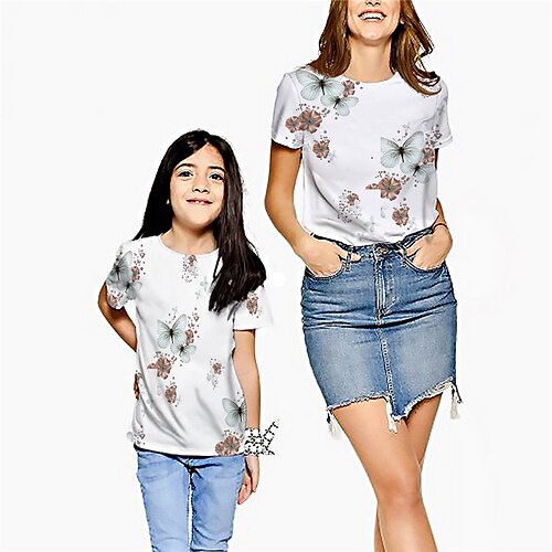 Mommy and Me T shirt Tops Butterfly Animal Street Print Blue Red Short Sleeve Active Matching Outfits
Mommy and Me T shirt Tops Butterfly Animal Street Print Blue Red Short Sleeve Active Matching Outfits
