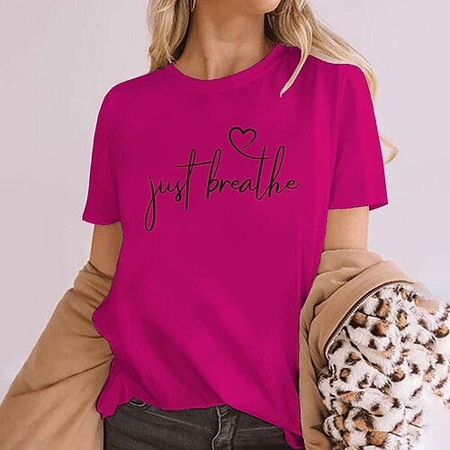 Women's T shirt Tee Green Yellow Fuchsia Heart Text Print Short Sleeve Casual Weekend Basic Round Neck Regular Cotton Inspirational Painting S
Women's T shirt Tee Green Yellow Fuchsia Heart Text Print Short Sleeve Casual Weekend Basic Round Neck Regular Cotton Inspirational Painting S