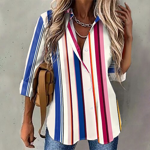 Women's Daily Weekend Blouse Shirt Striped Long Sleeve Button Print Shirt Collar Casual Streetwear Tops Blue S / 3D Print
Women's Daily Weekend Blouse Shirt Striped Long Sleeve Button Print Shirt Collar Casual Streetwear Tops Blue S / 3D Print