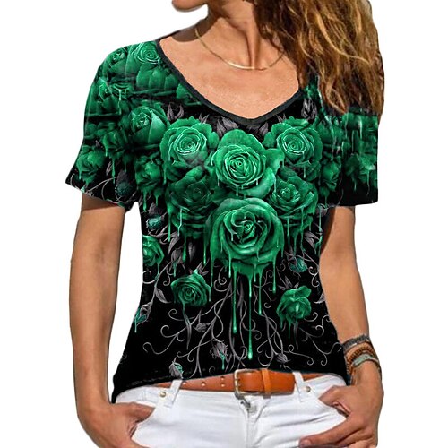 Women's Floral Rose Casual Holiday Weekend Floral Painting T shirt Tee Short Sleeve Print V Neck Basic Essential Tops Green Blue Gray S / 3D Print
Women's Floral Rose Casual Holiday Weekend Floral Painting T shirt Tee Short Sleeve Print V Neck Basic Essential Tops Green Blue Gray S / 3D Print
