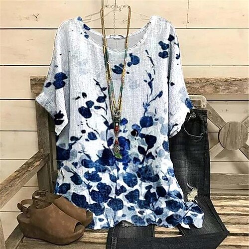 Women's Plus Size Curve Tops Blouse Shirt Floral Print Half Sleeve Crewneck Streetwear Daily Sports Cotton Spandex Jersey Spring Summer Blue
Women's Plus Size Curve Tops Blouse Shirt Floral Print Half Sleeve Crewneck Streetwear Daily Sports Cotton Spandex Jersey Spring Summer Blue