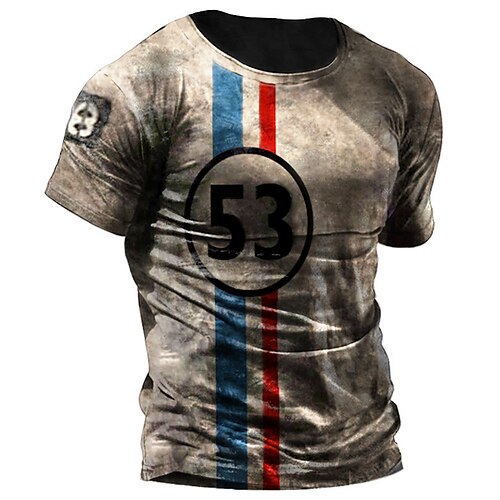 

Men's T shirt Tee Distressed T Shirt Graphic Striped Crew Neck Brown 3D Print Plus Size Outdoor Daily Short Sleeve Print Clothing Apparel Vintage Herbie The Highwayman