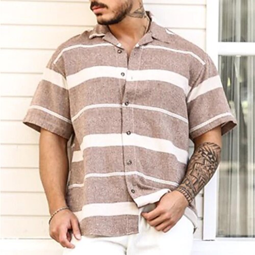 Men's Shirt Striped Turndown Street Casual Button-Down Short Sleeve Tops Casual Fashion Breathable Brown / Summer
Men's Shirt Striped Turndown Street Casual Button-Down Short Sleeve Tops Casual Fashion Breathable Brown / Summer