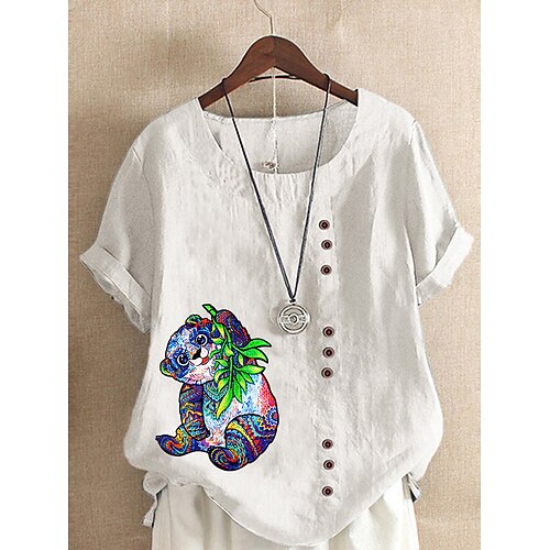 Women's Animal Daily Holiday Weekend Shirt Short Sleeve Button Print Round Neck Tops Loose Green White Blue S
Women's Animal Daily Holiday Weekend Shirt Short Sleeve Button Print Round Neck Tops Loose Green White Blue S