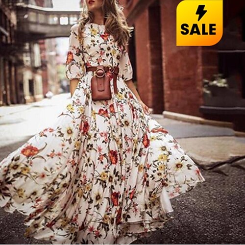Women's Swing Dress Maxi long Dress Green Blue White 3/4 Length Sleeve Floral Print Patchwork Print Spring Summer Round Neck Elegant Vacation Boho 2022 S M L XL XXL
Women's Swing Dress Maxi long Dress Green Blue White 3/4 Length Sleeve Floral Print Patchwork Print Spring Summer Round Neck Elegant Vacation Boho 2022 S M L XL XXL