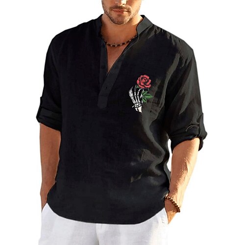 Men's Shirt Solid Color Skull Rose Standing Collar Street Casual Button-Down Print Half Sleeve Tops Designer Casual Fashion Breathable White Black Gray / Summer
Men's Shirt Solid Color Skull Rose Standing Collar Street Casual Button-Down Print Half Sleeve Tops Designer Casual Fashion Breathable White Black Gray / Summer