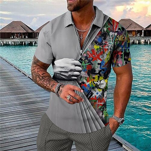 Men's Collar Polo Shirt Golf Shirt Optical Illusion Graffiti Hand Turndown Wine Green Navy Blue Gray 3D Print Outdoor Street Short Sleeves Zipper Print Clothing Apparel Fashion Designer Casual
Men's Collar Polo Shirt Golf Shirt Optical Illusion Graffiti Hand Turndown Wine Green Navy Blue Gray 3D Print Outdoor Street Short Sleeves Zipper Print Clothing Apparel Fashion Designer Casual