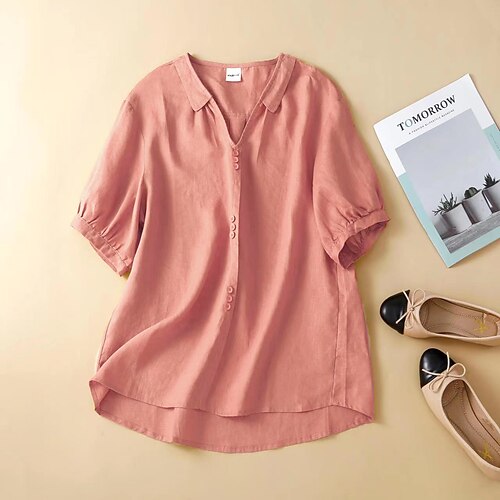 Women's Plain Daily Weekend Blouse Shirt Short Sleeve Button V Neck Casual Streetwear Tops Pink Yellow Orange M
Women's Plain Daily Weekend Blouse Shirt Short Sleeve Button V Neck Casual Streetwear Tops Pink Yellow Orange M