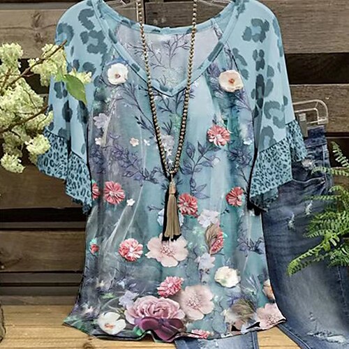 Women's Plus Size Tops Blouse T shirt Tee Floral Leopard Print Short Sleeve V Neck Streetwear Daily Weekend Polyester Spring Summer Black Blue
Women's Plus Size Tops Blouse T shirt Tee Floral Leopard Print Short Sleeve V Neck Streetwear Daily Weekend Polyester Spring Summer Black Blue