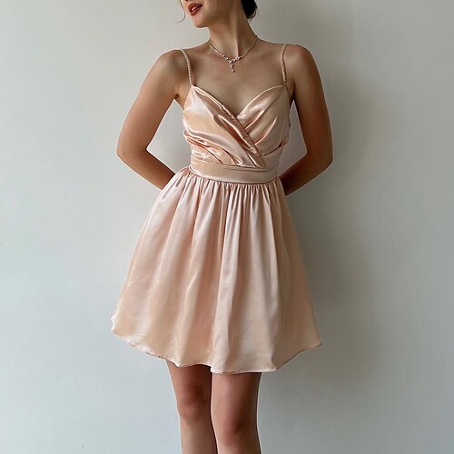 A-Line Cocktail Dresses Minimalist Dress Homecoming Short / Mini Sleeveless Spaghetti Strap Charmeuse with Pure Color 2022
A-Line Cocktail Dresses Minimalist Dress Homecoming Short / Mini Sleeveless Spaghetti Strap Charmeuse with Pure Color 2022