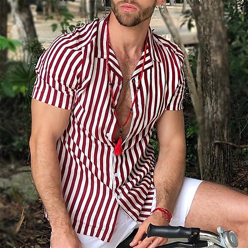 Men's Shirt Summer Hawaiian Shirt Striped Turndown Red / White Street Casual Short Sleeve Button-Down Clothing Apparel Fashion Casual Comfortable
Men's Shirt Summer Hawaiian Shirt Striped Turndown Red / White Street Casual Short Sleeve Button-Down Clothing Apparel Fashion Casual Comfortable