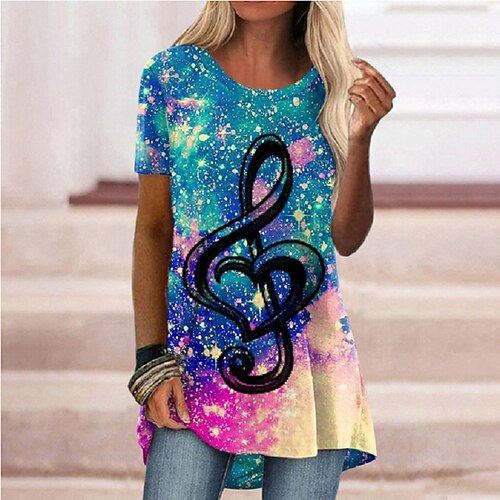 Mulheres Camiseta Arco-íris Galáxia Música Imprimir Manga Curta Casual Diário Básico Decote Redondo Longo Ajuste Largo Pintura S
Mulheres Camiseta Arco-íris Galáxia Música Imprimir Manga Curta Casual Diário Básico Decote Redondo Longo Ajuste Largo Pintura S