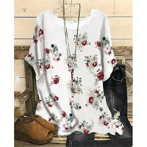 Women's Plus Size Curve Tops Blouse Shirt Floral Print Short Sleeve Crewneck Streetwear Daily Sports Cotton Spandex Jersey Spring Summer Green White
Women's Plus Size Curve Tops Blouse Shirt Floral Print Short Sleeve Crewneck Streetwear Daily Sports Cotton Spandex Jersey Spring Summer Green White