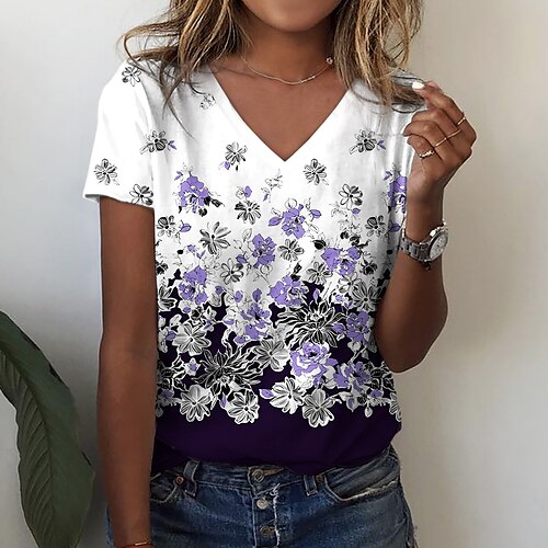 Mujer Camiseta Azul Piscina Morado Verde Trébol Floral Estampado Manga Corta Casual Festivos Básico Escote en Pico Regular Flor Pintura S
Mujer Camiseta Azul Piscina Morado Verde Trébol Floral Estampado Manga Corta Casual Festivos Básico Escote en Pico Regular Flor Pintura S
