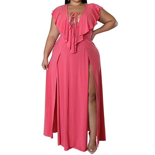 Women's Plus Size Holiday Dress Solid Color V Neck Split Sleeveless Spring Summer Casual Maxi long Dress Daily Back to School Dress / Ruffle
Women's Plus Size Holiday Dress Solid Color V Neck Split Sleeveless Spring Summer Casual Maxi long Dress Daily Back to School Dress / Ruffle