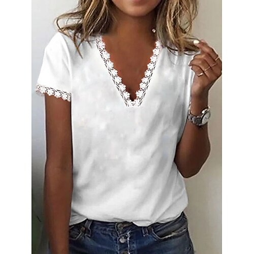Women's T shirt Tee Blouse White Yellow Blue Plain Dandelion Lace Trims Short Sleeve Casual Basic V Neck Regular S
Women's T shirt Tee Blouse White Yellow Blue Plain Dandelion Lace Trims Short Sleeve Casual Basic V Neck Regular S