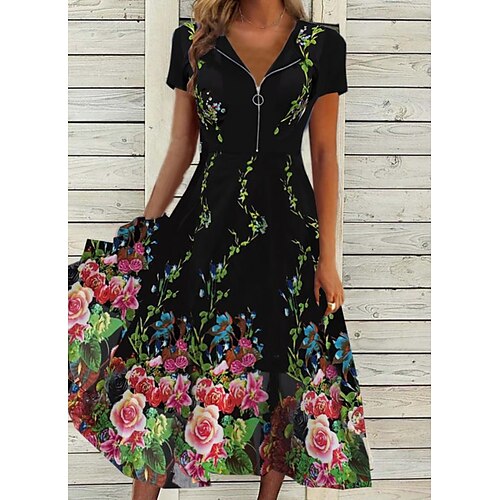 Women's Casual Dress Midi Dress Black Short Sleeve Floral Print Fall Spring Autumn V Neck 2022 S M L XL XXL 3XL
Women's Casual Dress Midi Dress Black Short Sleeve Floral Print Fall Spring Autumn V Neck 2022 S M L XL XXL 3XL