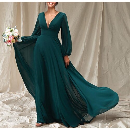 Linea-A Vestito da damigella A V Manica lunga Sensuale Strascico a terra Chiffon con Tinta unita 2022 / Schiena scoperta
Linea-A Vestito da damigella A V Manica lunga Sensuale Strascico a terra Chiffon con Tinta unita 2022 / Schiena scoperta