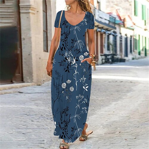 Women's Shift Dress Maxi long Dress Blue Short Sleeve Floral Pocket Print Spring Summer V Neck Elegant Casual Vacation 2022 S M L XL XXL 3XL
Women's Shift Dress Maxi long Dress Blue Short Sleeve Floral Pocket Print Spring Summer V Neck Elegant Casual Vacation 2022 S M L XL XXL 3XL