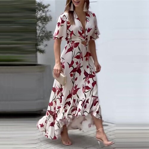 Women's A Line Dress Maxi long Dress Red Short Sleeve Floral Print Spring Summer V Neck Casual Vacation 2022 S M L XL
Women's A Line Dress Maxi long Dress Red Short Sleeve Floral Print Spring Summer V Neck Casual Vacation 2022 S M L XL