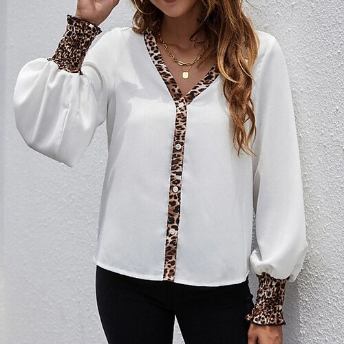 Women's Blouse Leopard Daily Work Weekend Blouse Shirt Long Sleeve Button Print V Neck Casual Streetwear White S
Women's Blouse Leopard Daily Work Weekend Blouse Shirt Long Sleeve Button Print V Neck Casual Streetwear White S