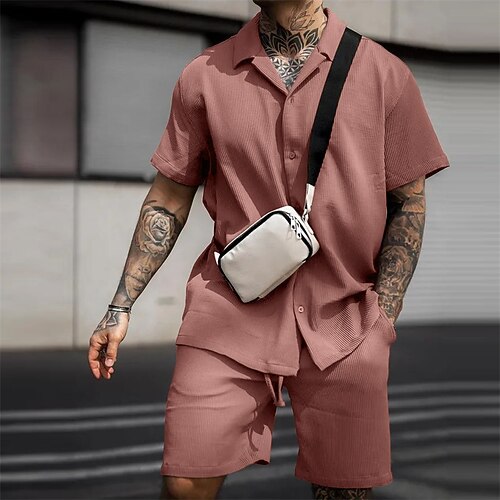 Men's Shirt Set Solid Color Turndown Coffee Black Street Daily Short Sleeve Button-Down Clothing Apparel 2pcs Fashion Casual Comfortable / Summer / Summer
Men's Shirt Set Solid Color Turndown Coffee Black Street Daily Short Sleeve Button-Down Clothing Apparel 2pcs Fashion Casual Comfortable / Summer / Summer