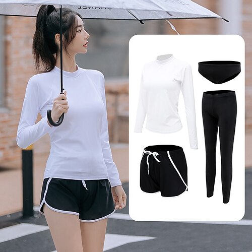 Women's Rash Guard Athletic Swimwear UV Sun Protection Quick Dry Long Sleeve Swimwear Bathing Suit 4-Piece with Boy Shorts Swimming Surfing Beach Water Sports Solid Colored Autumn / Fall Spring Summer
Women's Rash Guard Athletic Swimwear UV Sun Protection Quick Dry Long Sleeve Swimwear Bathing Suit 4-Piece with Boy Shorts Swimming Surfing Beach Water Sports Solid Colored Autumn / Fall Spring Summer