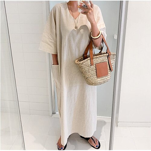 Women's Casual Dress Midi Dress Green Beige Half Sleeve Solid Color Pocket Spring Summer V Neck Stylish Casual 2022 S M L XL
Women's Casual Dress Midi Dress Green Beige Half Sleeve Solid Color Pocket Spring Summer V Neck Stylish Casual 2022 S M L XL