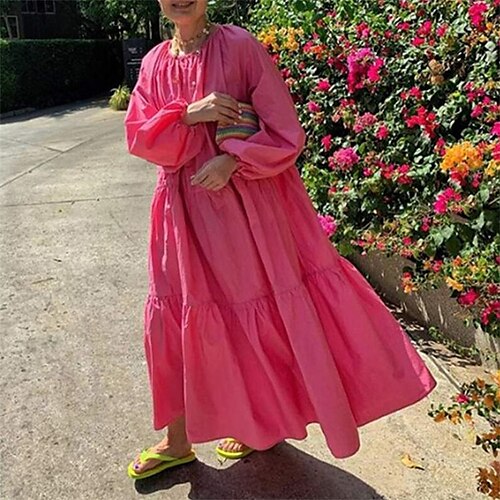 Women's Swing Dress Maxi long Dress White Black Pink Long Sleeve Pure Color Ruched Fall Spring Round Neck Casual Lantern Sleeve 2022 S M L XL XXL 3XL
Women's Swing Dress Maxi long Dress White Black Pink Long Sleeve Pure Color Ruched Fall Spring Round Neck Casual Lantern Sleeve 2022 S M L XL XXL 3XL