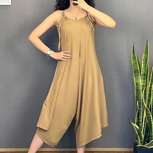 Women's Jumpsuit Backless Solid Color V Neck Streetwear Home Daily Regular Fit Sleeveless khaki Red Grey S M L Spring
Women's Jumpsuit Backless Solid Color V Neck Streetwear Home Daily Regular Fit Sleeveless khaki Red Grey S M L Spring