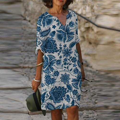Women's Shift Dress Knee Length Dress Green Blue Light Blue Half Sleeve Floral Print Spring Summer V Neck Elegant Casual 2022 S M L XL XXL 3XL
Women's Shift Dress Knee Length Dress Green Blue Light Blue Half Sleeve Floral Print Spring Summer V Neck Elegant Casual 2022 S M L XL XXL 3XL