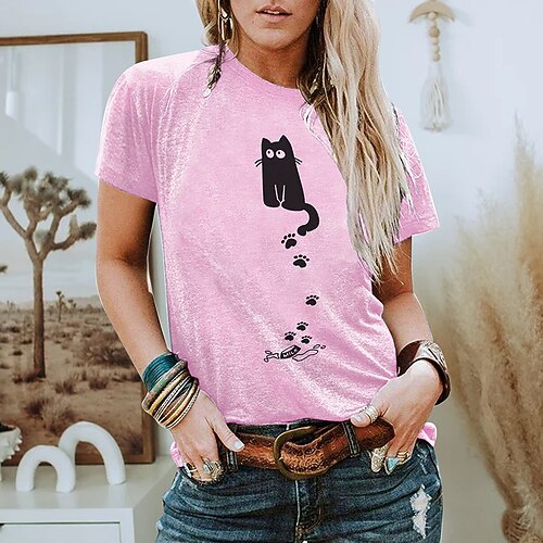 Women's T shirt Tee Pink Light Green Fuchsia Cat Print Short Sleeve Casual Weekend Basic Round Neck Regular Cotton Cat Painting S
Women's T shirt Tee Pink Light Green Fuchsia Cat Print Short Sleeve Casual Weekend Basic Round Neck Regular Cotton Cat Painting S