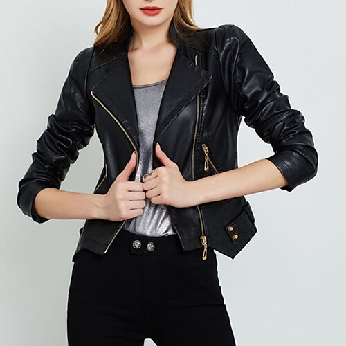 Women's Faux Leather Jacket Waterproof Windproof Outdoor Street Daily Going out Pocket Full Zip Zipper Turndown Casual Solid Color Regular Fit Outerwear Long Sleeve Winter Fall Black Red XS S M L XL
Women's Faux Leather Jacket Waterproof Windproof Outdoor Street Daily Going out Pocket Full Zip Zipper Turndown Casual Solid Color Regular Fit Outerwear Long Sleeve Winter Fall Black Red XS S M L XL