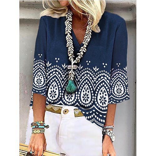 Women's Blouse Graphic Patterned Daily Weekend Blouse Shirt 3/4 Length Sleeve Print V Neck Casual Streetwear Navy Blue S / 3D Print
Women's Blouse Graphic Patterned Daily Weekend Blouse Shirt 3/4 Length Sleeve Print V Neck Casual Streetwear Navy Blue S / 3D Print