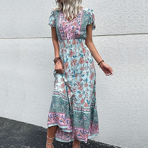 Women's A Line Dress Maxi long Dress Green Black Red Short Sleeve Floral Print Spring Summer V Neck Vacation Vintage 2022 S M L XL
Women's A Line Dress Maxi long Dress Green Black Red Short Sleeve Floral Print Spring Summer V Neck Vacation Vintage 2022 S M L XL
